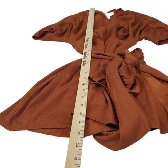 C/meo Collective Womens Mini Dress XXS Cognac Copper‎ Eminence Tie Waist Draped - Picture 12 of 13